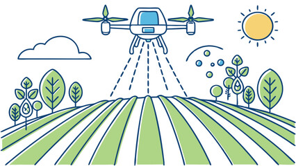 Modern Farming Vector Design with Drone and Subtle Soil Moisture Indicators  