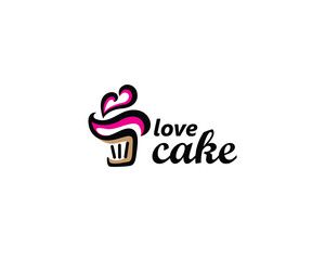 cake shop and bakery logo, cupcake with cream forming love, logo design template