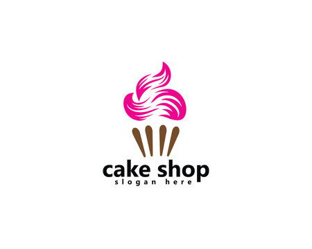 cake shop and bakery logo, cupcake with pink cream, logo design template