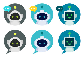 チャットボットの問い合わせ用アイコンセット(電話 メール チャット 問合せフォーム 編集可能 ベクター robot chatbot AI)