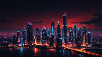 Obraz premium Urban Skyline with Futuristic Buildings and Lights