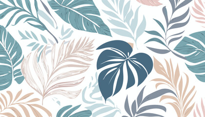 Seamless Minimalist Tropical Leaf Silhouette Pattern &ndash; Modern Botanical Repeat Design