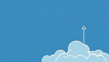 Simple line art illustration of a cloud with upward arrows representing cloud computing,  minimalist,  software