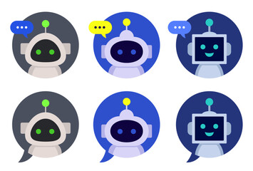 チャットボットの問い合わせ用アイコンセット(電話 メール チャット 問合せフォーム 編集可能 ベクター robot chatbot AI)