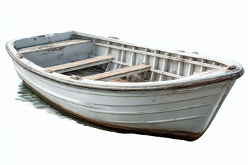 Naklejka premium Old White Rowboat with Watercraft, and Vintage Boat.