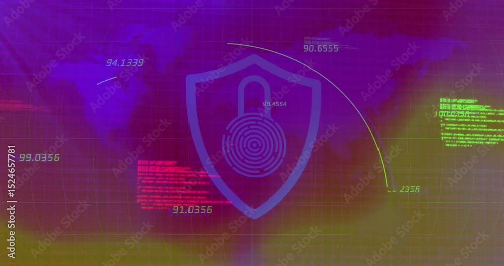 Poster opening on gradient grid, shield icon animating arcs and pulsing code blocks showing security scan