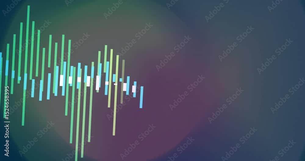 Poster waveform bars reacting to audio input by growing and pulsing over blurred gradient backdrop