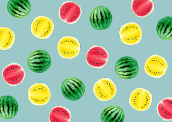スイカ 果物　背景 模様　水彩 イラスト