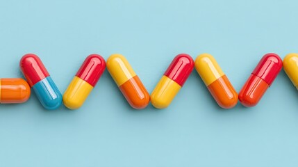 Colorful Capsules in Zigzag Pattern on Blue Background