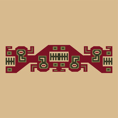 Fototapeta premium Symmetrical native American design from ancient Peru. Wari or Huari culture. Indigenous ethnic border. 