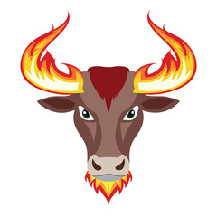 Fiery bull head flaming horns mythical creature
