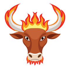 Fiery bull head flaming horns powerful animal