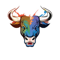 Powerful bull head colorful abstract art design