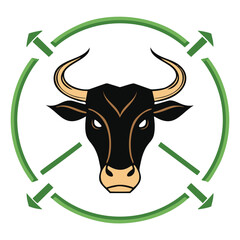 Powerful bull head green circle eco friendly logo