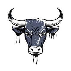 Powerful bull head ink drip design strong animal