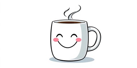Happy coffee mug with a smiling face, simple doodle style vector illustration,  artwork,  sketch