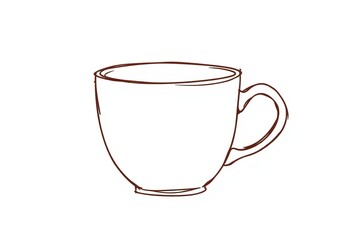 Hand-drawn vector sketch of a coffee cup, simple lines, cafe style,  cocoa,  coffee break