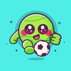 smiling tennis ball character mascot playing football isolated cartoon