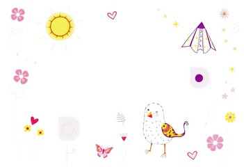 Hand-drawn sketch of a charming handmade set, whimsical style, vector illustration,  line art,  pattern