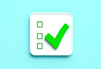 Green vector checkmark icon on a checklist square, app, illustration