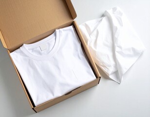 t-shirt packaging box mockup with tissue paper and sticker seal for stylish brand presentation