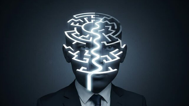 Abstract representation of a split maze in a man's head