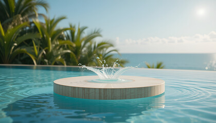 Obraz na płótnie Canvas Serene Infinity Pool Tropical Paradise Ocean View, Relaxing Water Feature