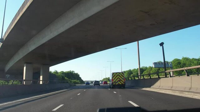 Car Travel on British Highways and Motorways From London City to Luton Tow of England UK