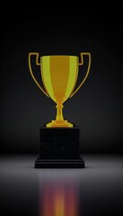 Golden trophy on a dark pedestal