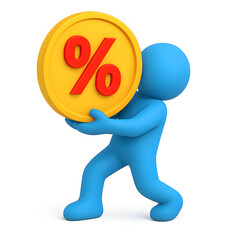 3D Cartoon Character Carrying a Large Percentage Sign Coin