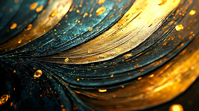 Beautiful gold and blue feather displaying intricate patterns and colors in a natural artistic form.