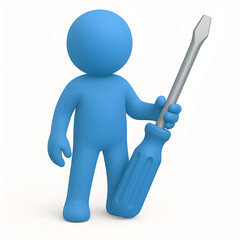 3D Cartoon Character Holding a Screwdriver, Repair, Maintenance, and DIY Concept