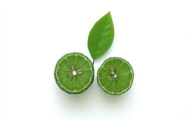 Fresh lime slices with leaves