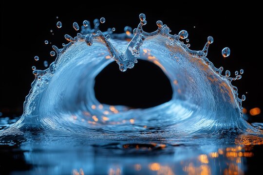 Water Splash Arch on Black Background – High-Resolution Photography