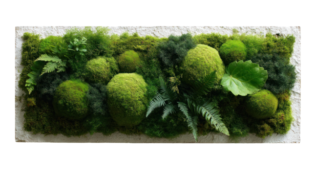  Textured Moss Wall Art with Plants on White Background