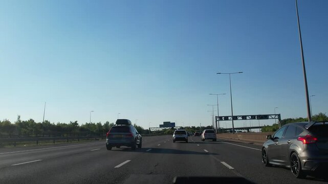 Car Travel on British Highways and Motorways From London City to Luton Tow of England UK