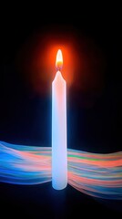 Illuminated candle on a bed of light