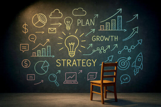 Business strategy growth plan chalkboard drawing