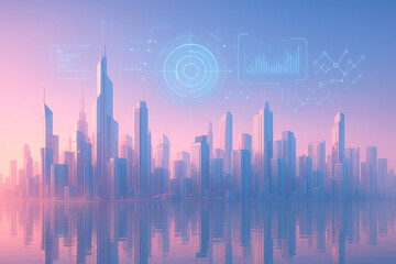 Fototapeta premium Futuristic cityscape smart city technology dawn