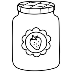 Strawberry jam jar cartoon illustration outline 