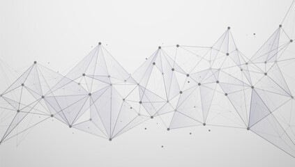 Abstract geometric network structure with connected dots and lines on a light background, symbolizing digital communication, data connections, or neural networks.