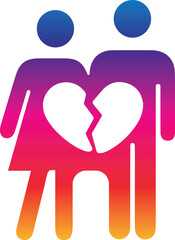 Heartbreak, broken heart or divorce icon style symbol signs, vector illustration