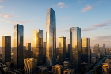 Obraz premium Golden hour skyline modern cityscape architecture