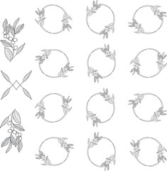 laurels frames branches. Vintage laurel wreaths collection. Hand drawn vector laurel leaves decorative elements. Leaves, swirls, ornate, award, icon.