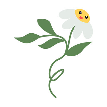 playful element hand drawn of daisy flower character  with lovely emoticon set in retno 60s and 70s in groovy style. 