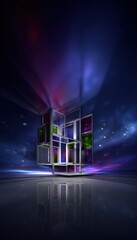 Abstract architectural structure in a dark space