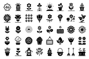 Fototapeta premium Gardening and flower icons set editable stroke outline design isolated on transparent background