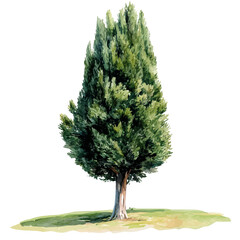 A Cypress Tree, watercolor painting vector, high quality, isolated on a white background.