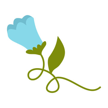 Simple and elegant blue flower element decoration with green leaf, hand drawn vector in retno style perfect for sticker.