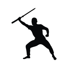 Arnis Player Silhouette Vector Design White Background.